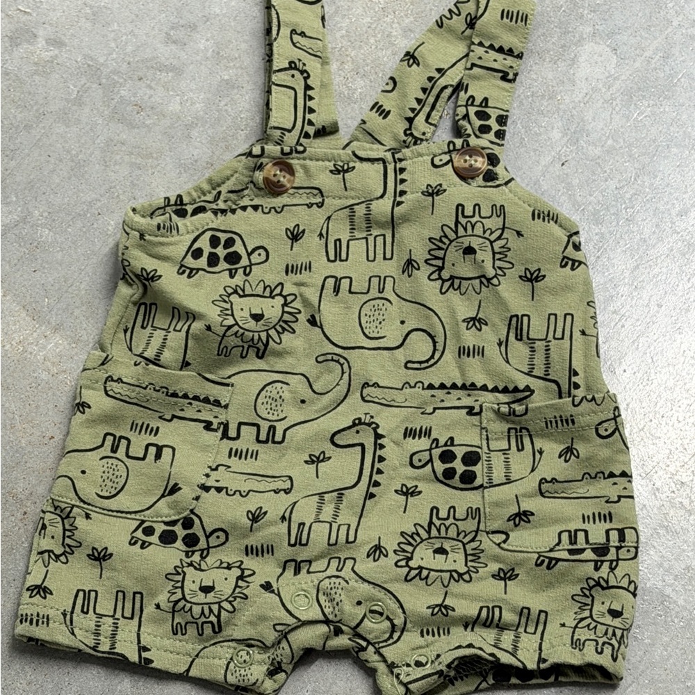 Green Animal Print Kids Overalls